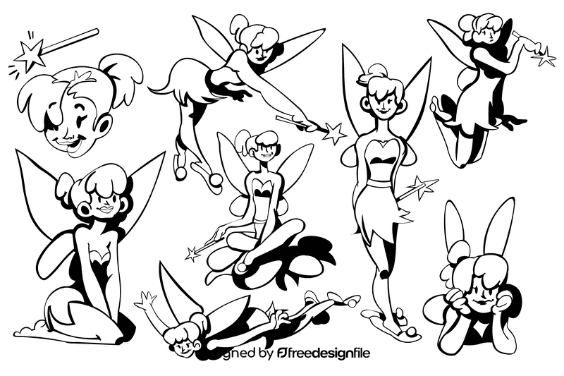 Tinker bell black and white vector