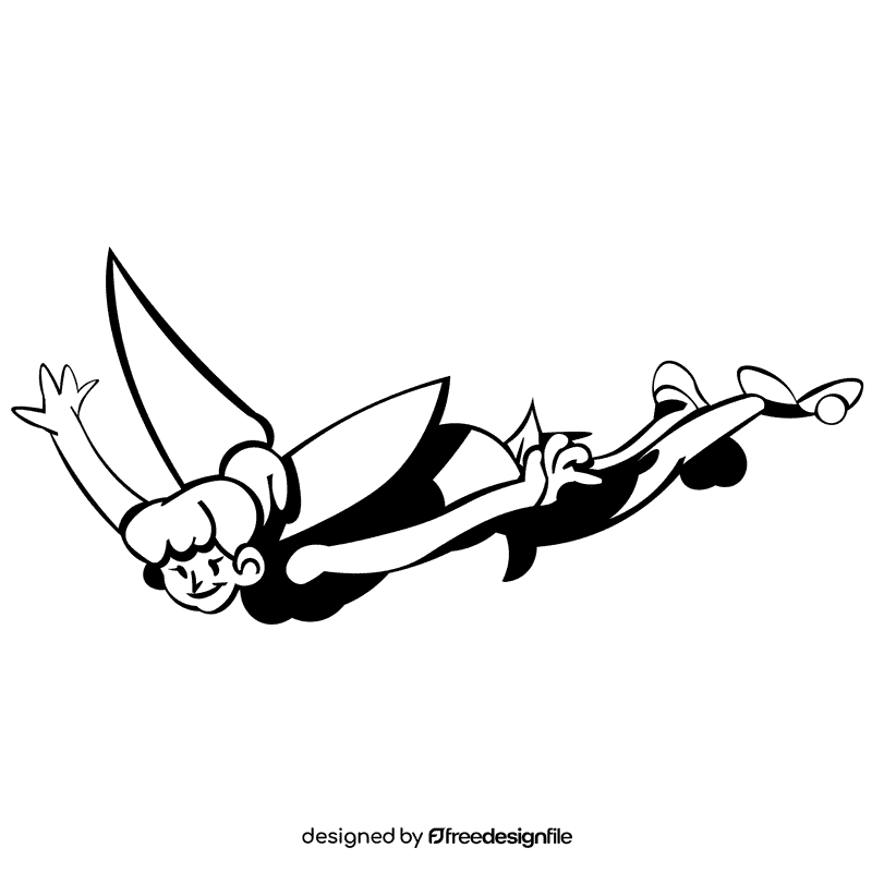 Tinker bell flying black and white clipart