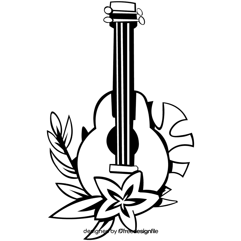 Ukulele flower black and white clipart