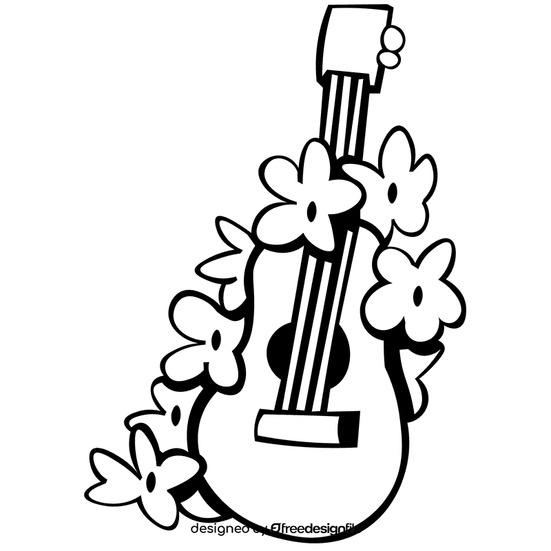 Ukulele flowers black and white clipart