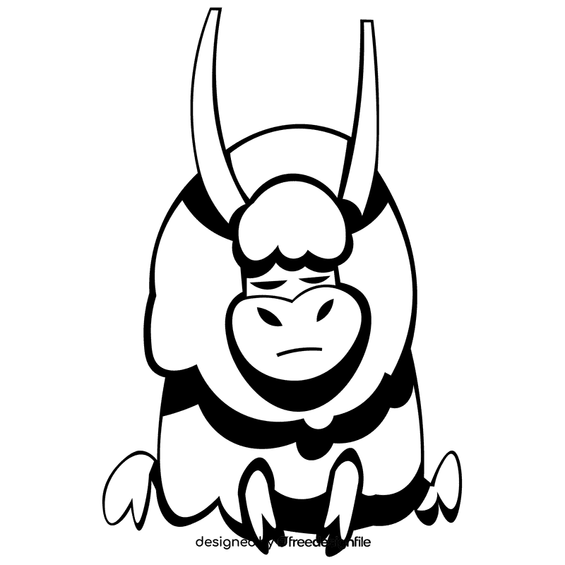 Yak sitting black and white clipart