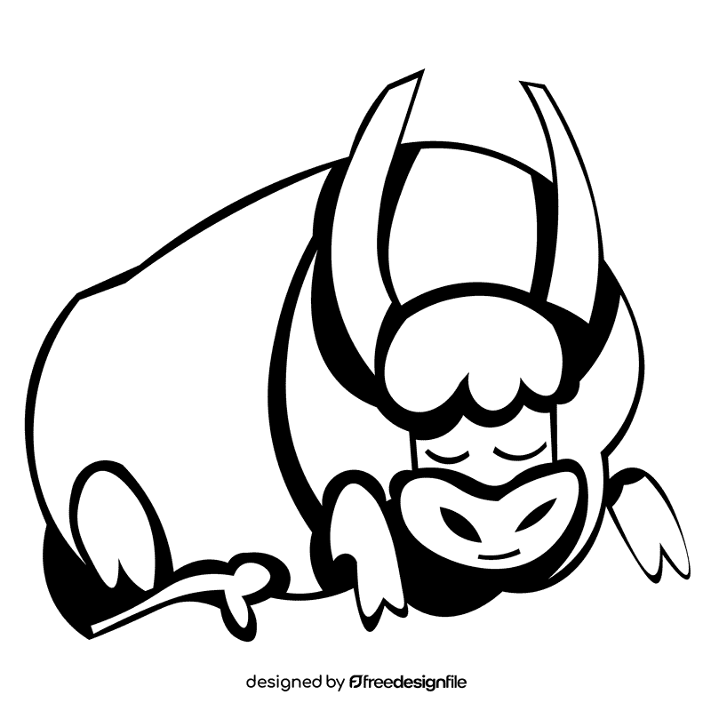 Yak sleeping black and white clipart