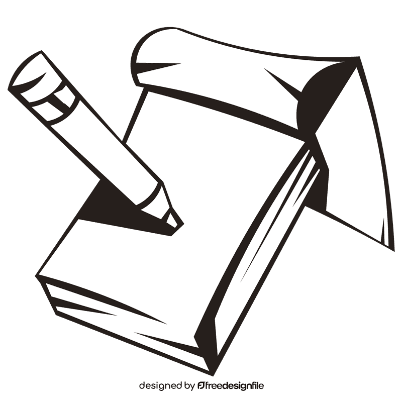Notepad pencil writing black and white clipart