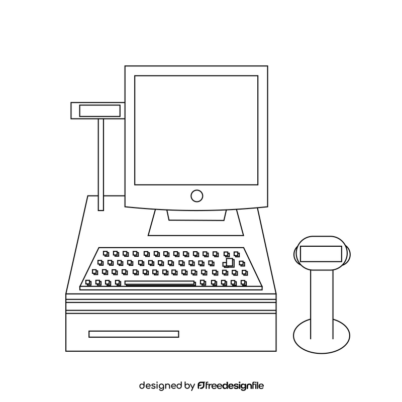 Cashier machine drawing black and white clipart