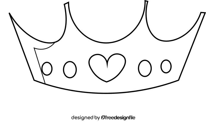 Princess crown heart black and white clipart