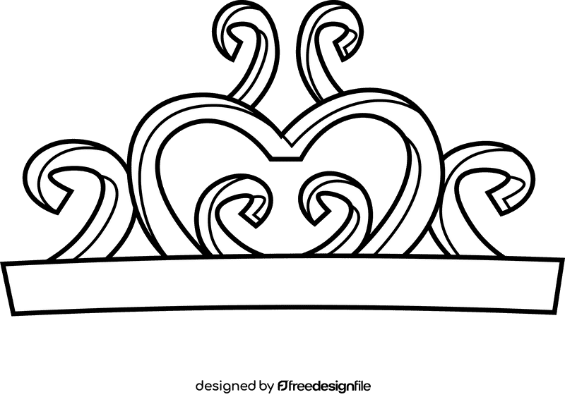 Princess crown heart black and white clipart