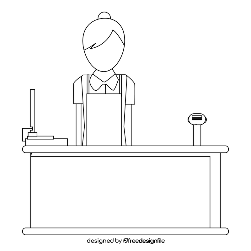 Cashier drawing black and white clipart