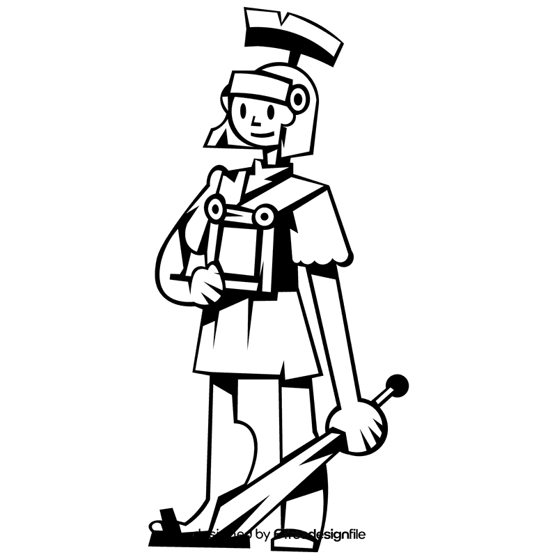 Roman character sword black and white clipart