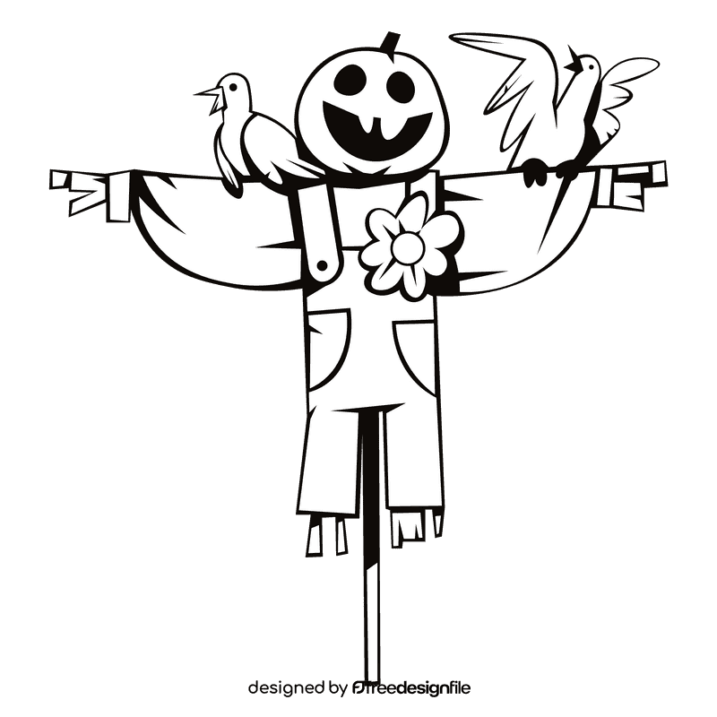Scarecrow pumpkin head black and white clipart