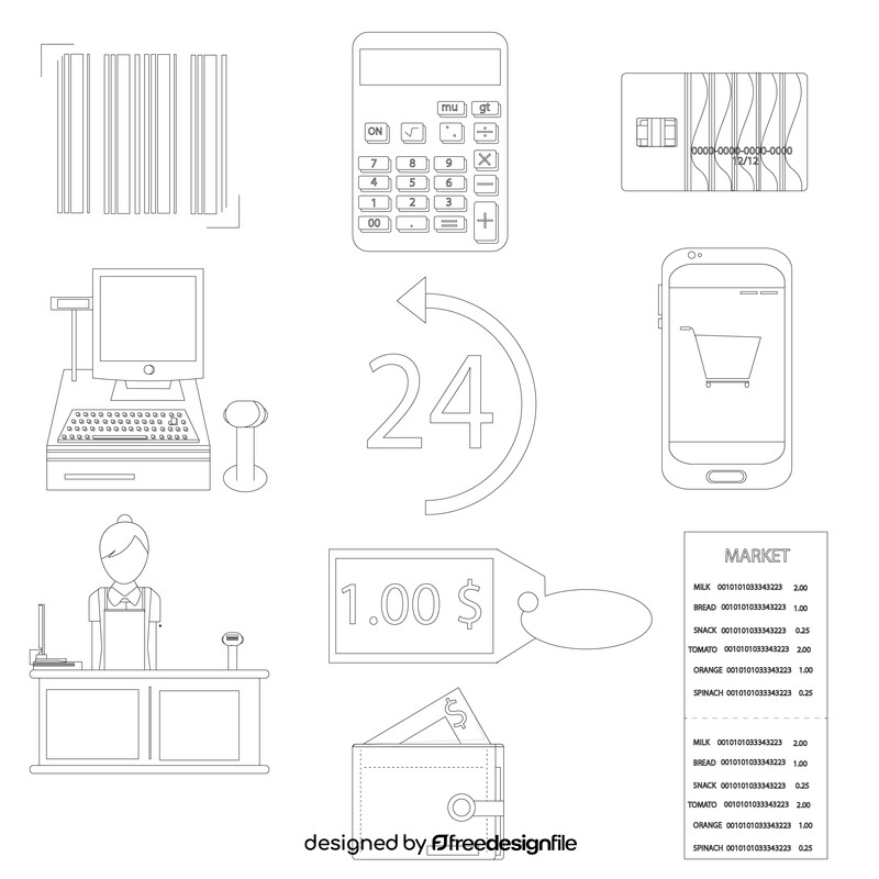 Cashier set black and white vector