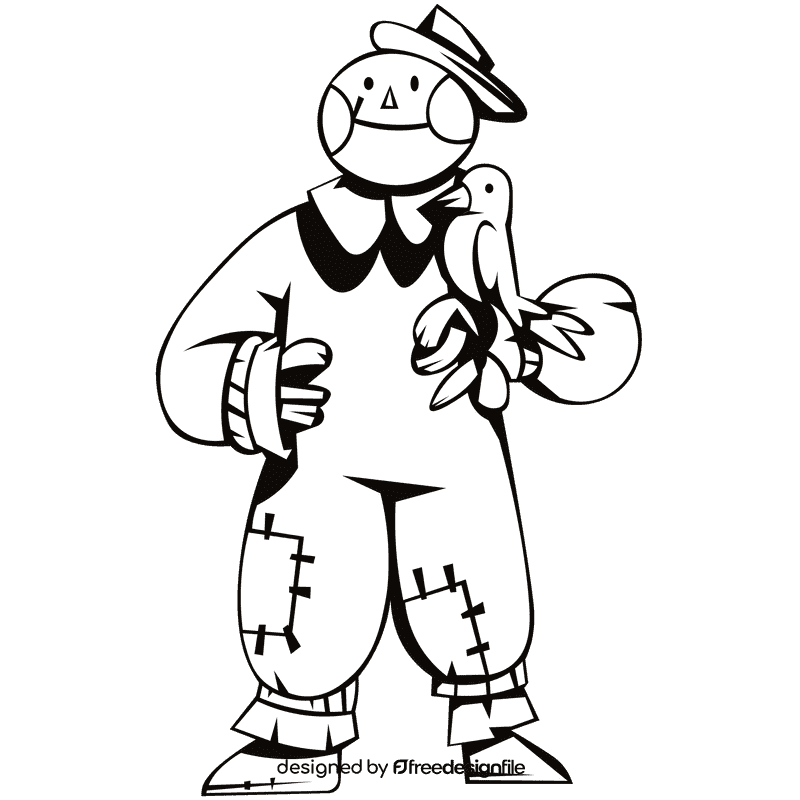 Scarecrow standing black and white clipart