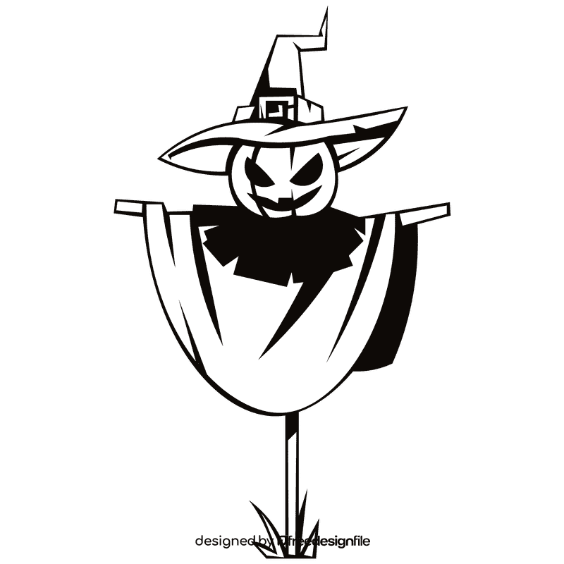 Scarecrow whitch hat black and white clipart
