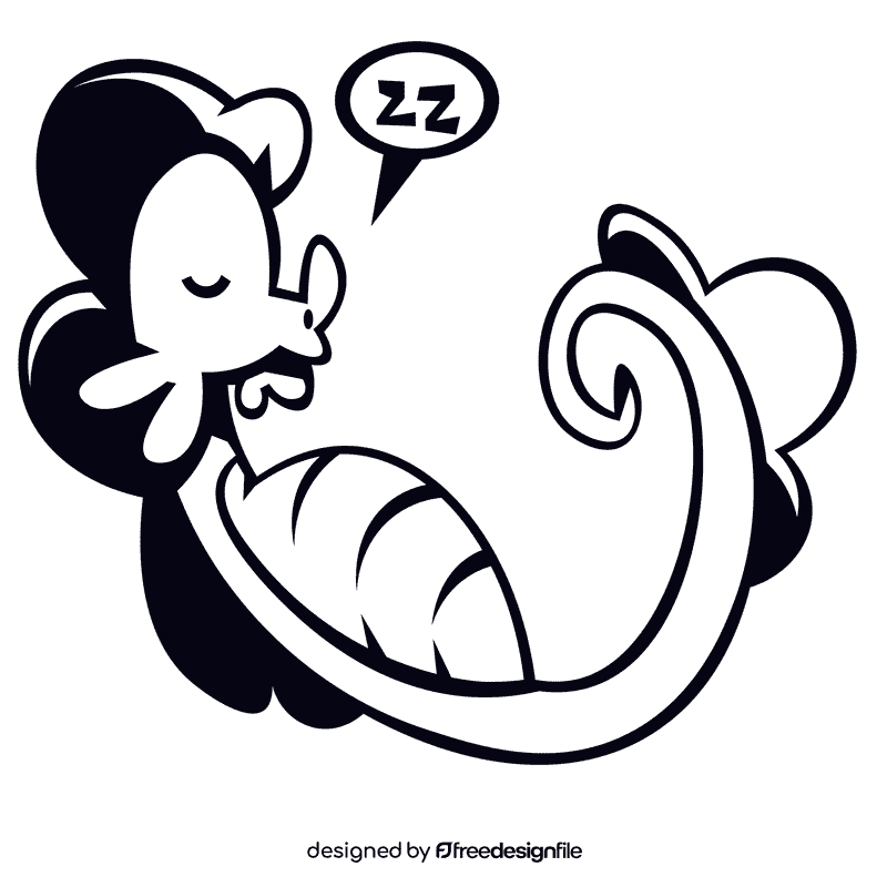Seahorse asleep black and white clipart