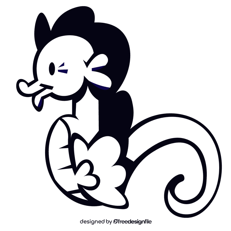 Seahorse blue black and white clipart