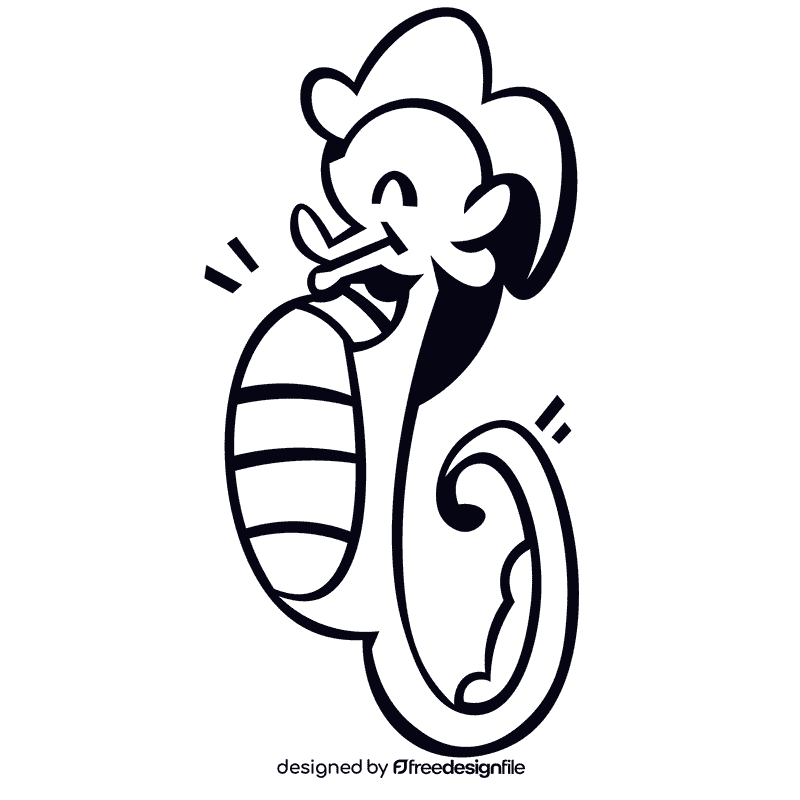 Seahorse happy black and white clipart