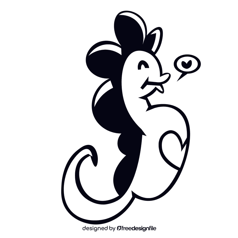 Seahorse heart black and white clipart
