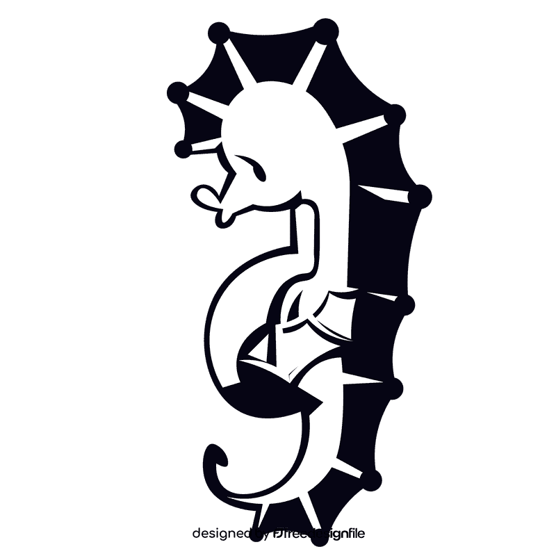 Seahorse light blue black and white clipart