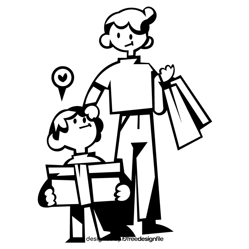 Shopping family black and white clipart