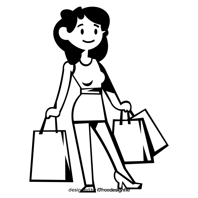 Shopping happy black and white clipart