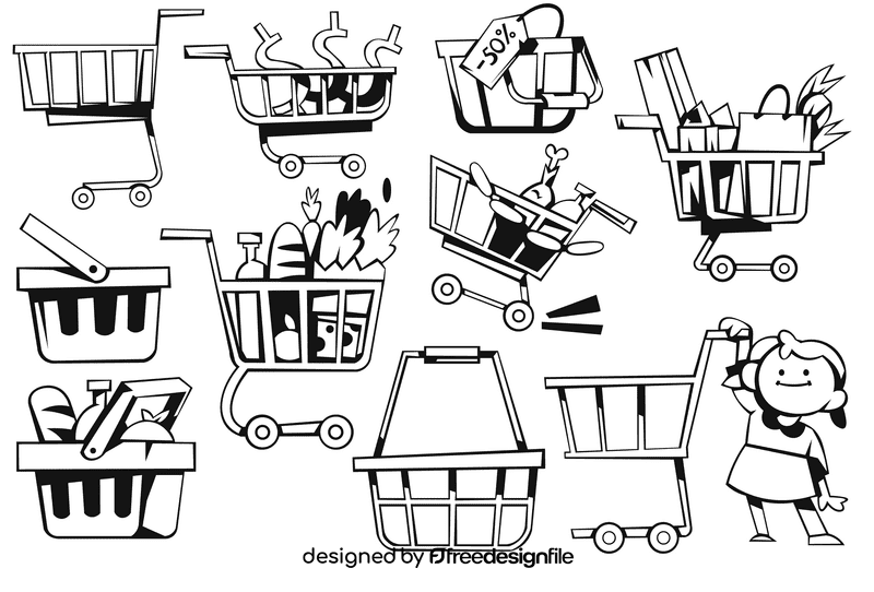 Shopping cart black and white vector