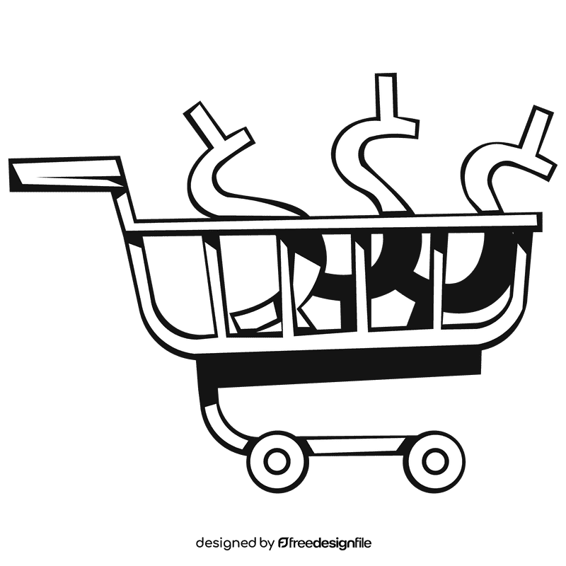Shopping cart money black and white clipart
