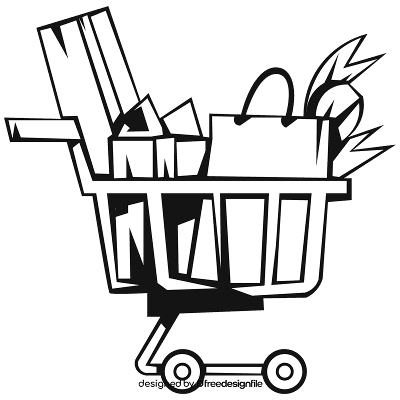 Shopping cart presents black and white clipart
