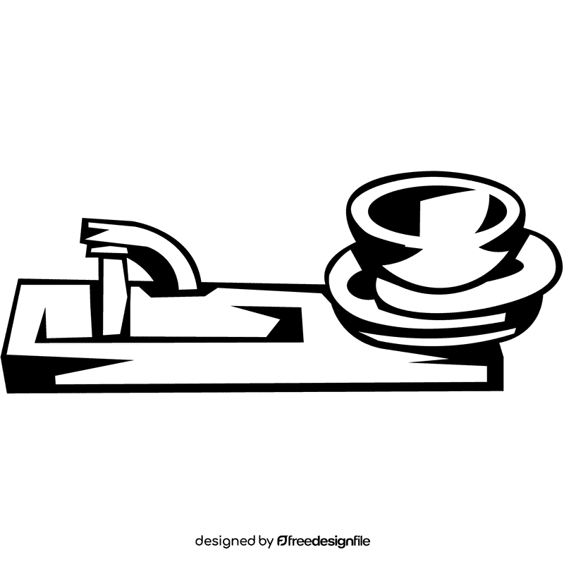 Sink dishes black and white clipart