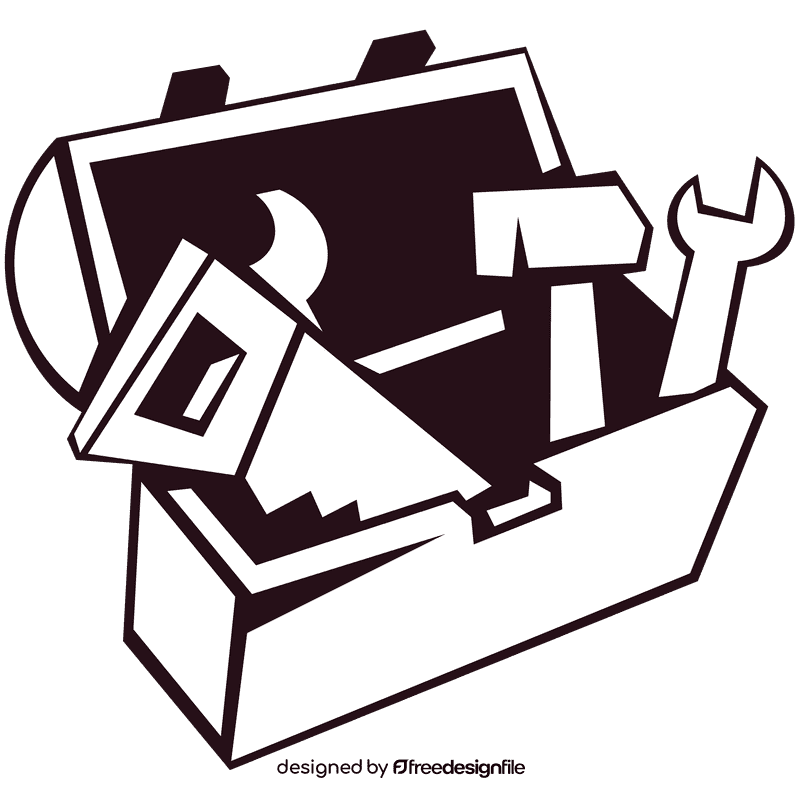 Toolbox opened 3d black and white clipart