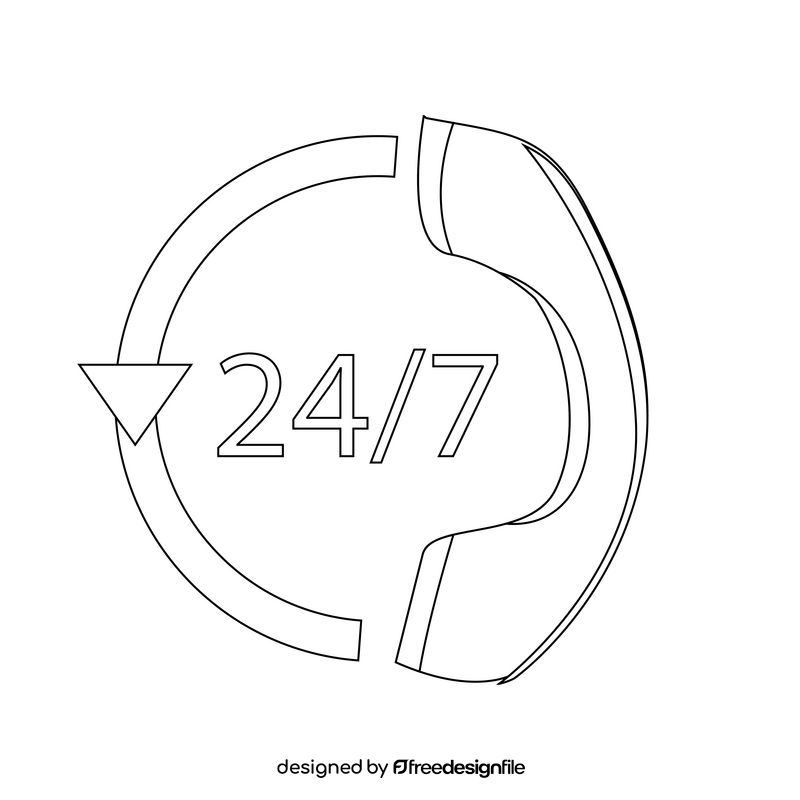 24 7 Call Center drawing black and white clipart