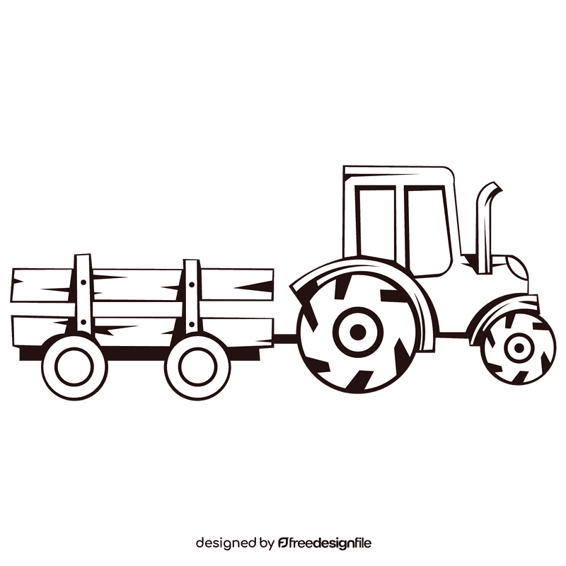 Tractor wagon black and white clipart