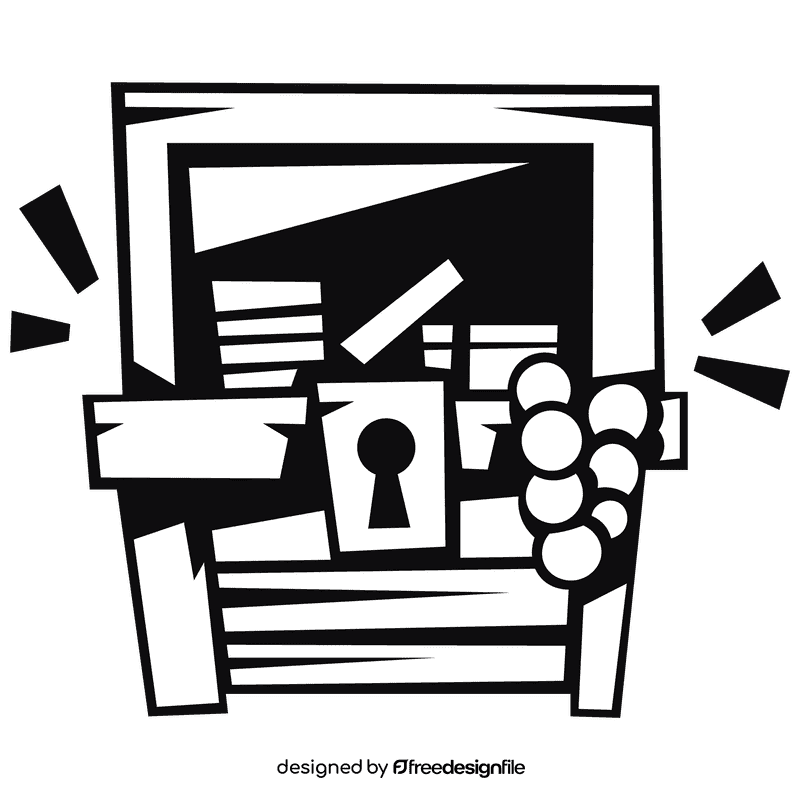 Treasure chest opened front view black and white clipart