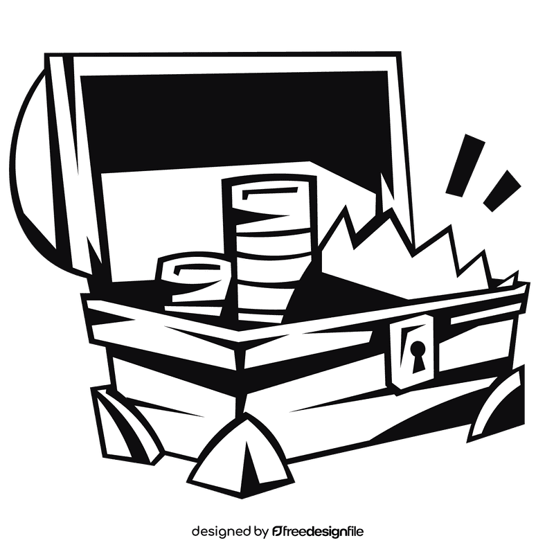 Treasure chest opened full black and white clipart