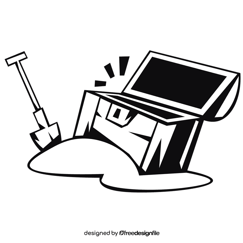 Treasure chest showel black and white clipart