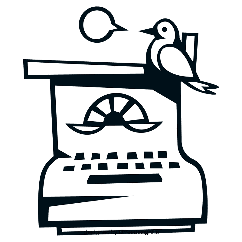 Typewriter bird black and white clipart