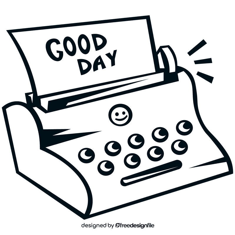 Typewriter good day black and white clipart