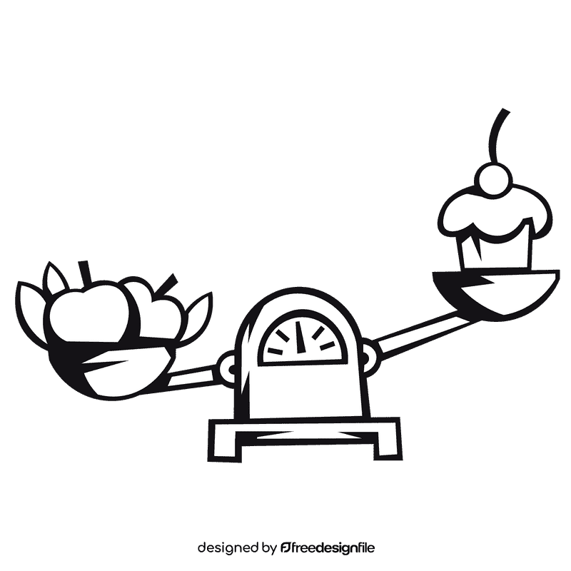 Weighting scale fruit and cake black and white clipart