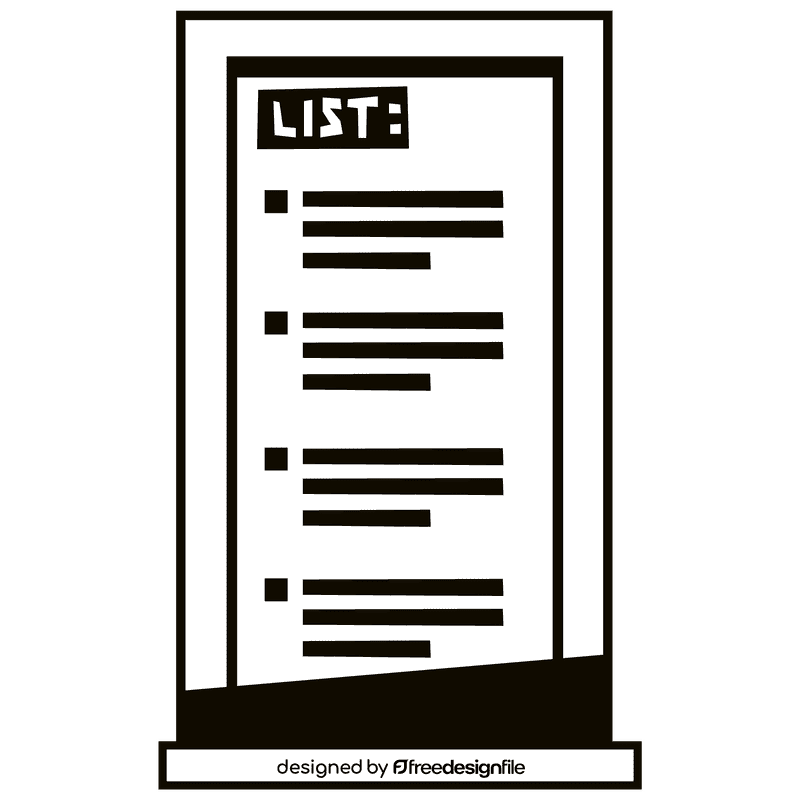Whiteboard list black and white clipart