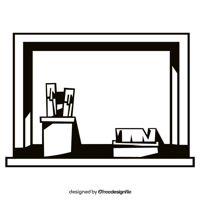 Whiteboard pencil and brush black and white clipart