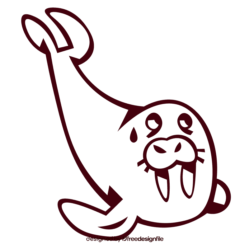 Zoo animal walrus black and white clipart