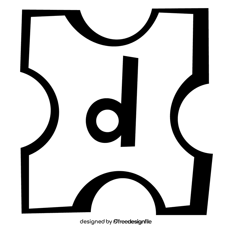 Alphabet d letter black and white clipart