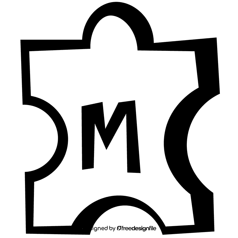 Alphabet m letter black and white clipart