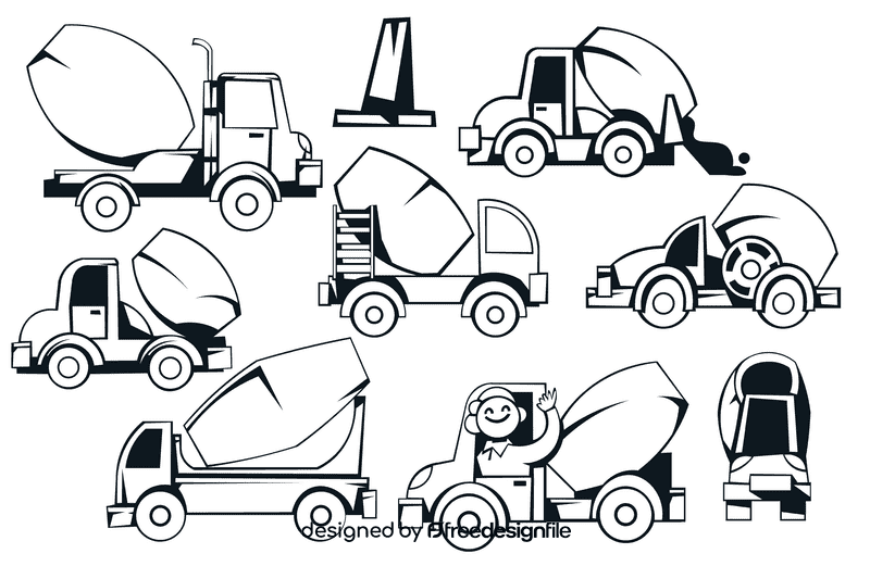 Cement truck black and white vector