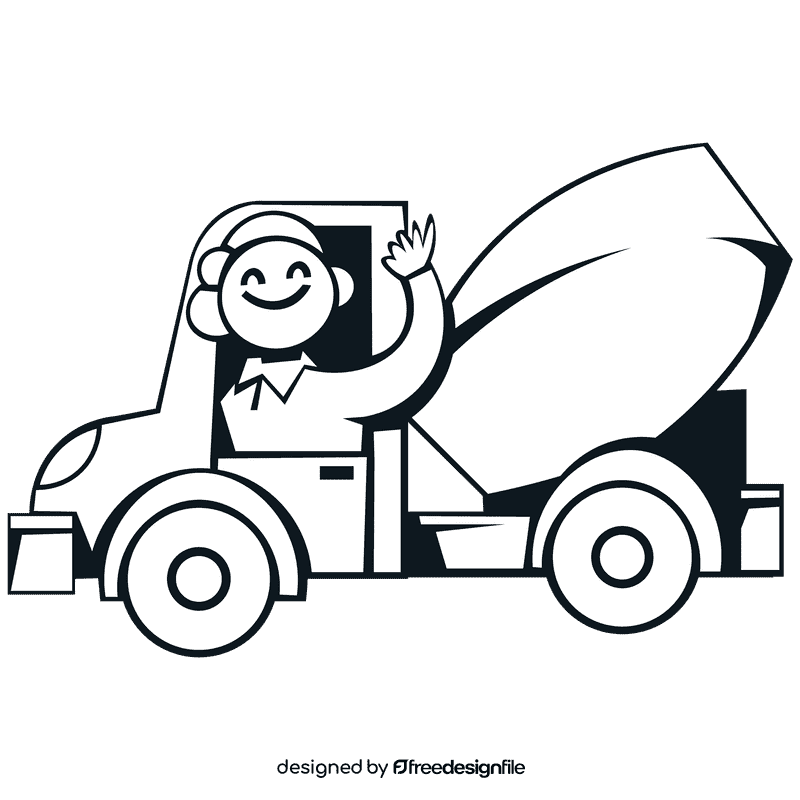 Cement truck driver black and white clipart