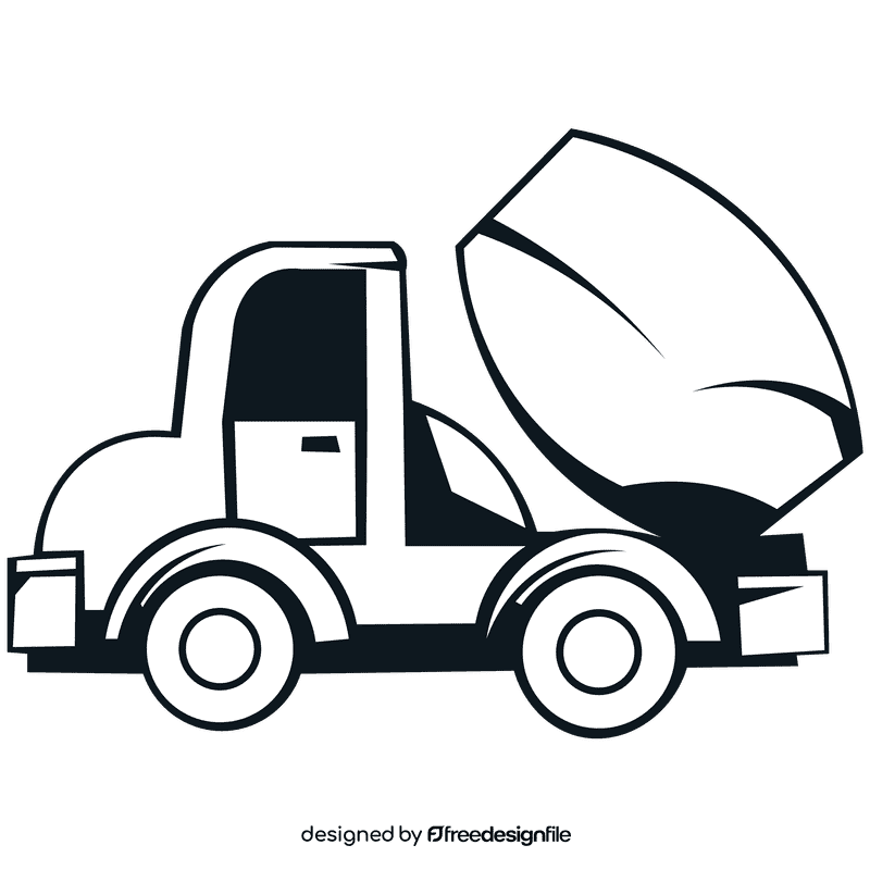 Cement truck grey black and white clipart