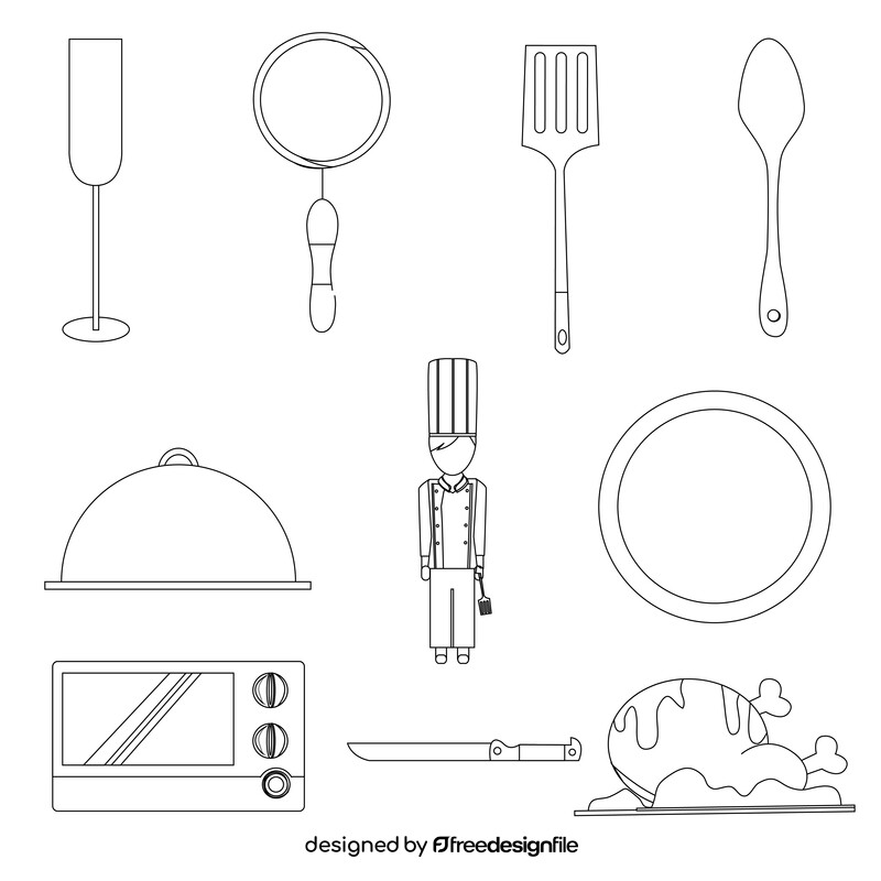 Chef cook set black and white vector