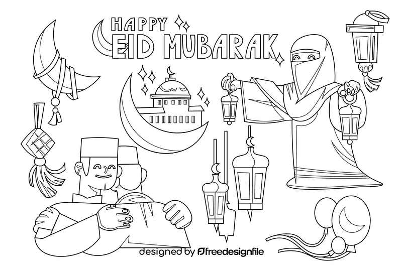 Eid mubarak black and white vector