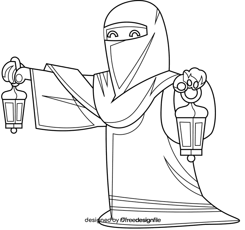 Eid mubarak girl black and white clipart