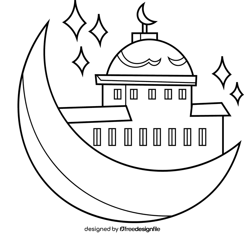 Eid mubarak temple black and white clipart