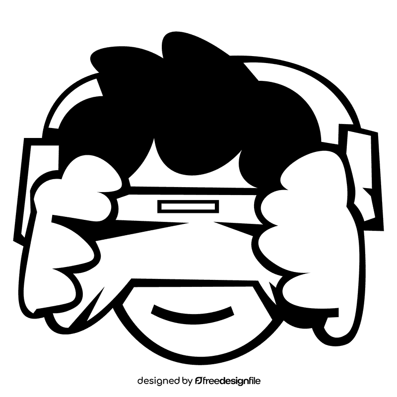 Gamer joystick and headphones black and white clipart