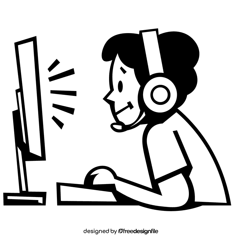 Gamer pc black and white clipart